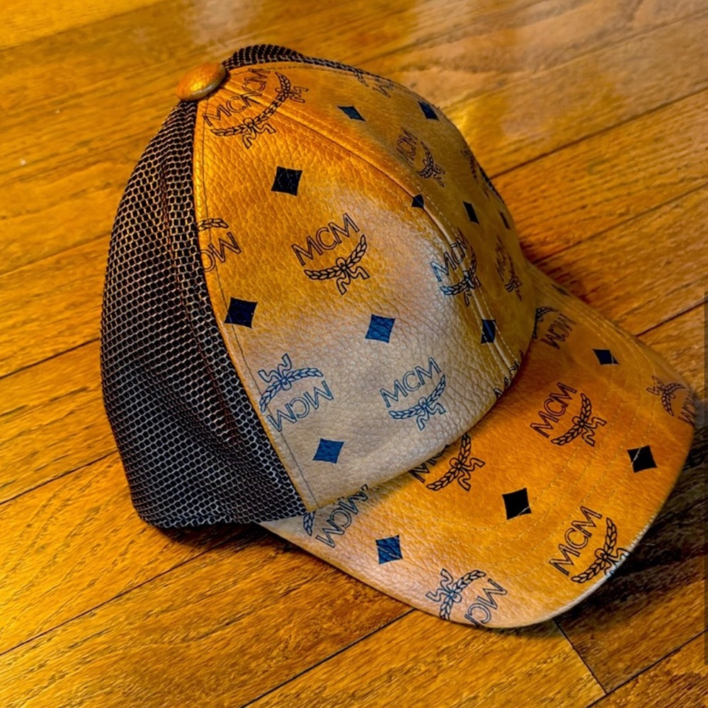 MCM Tan and Black Logo Cap